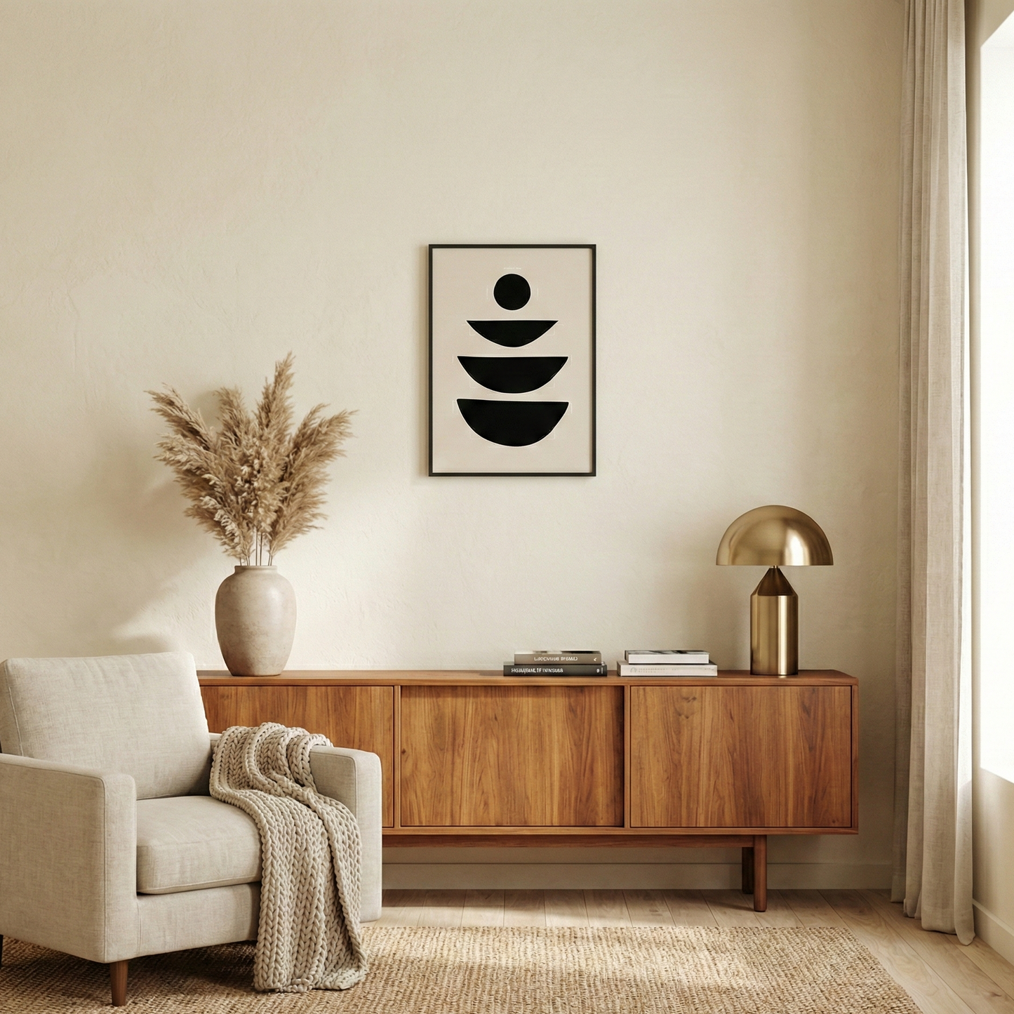 Tableau abstrait géométrique noir et beige