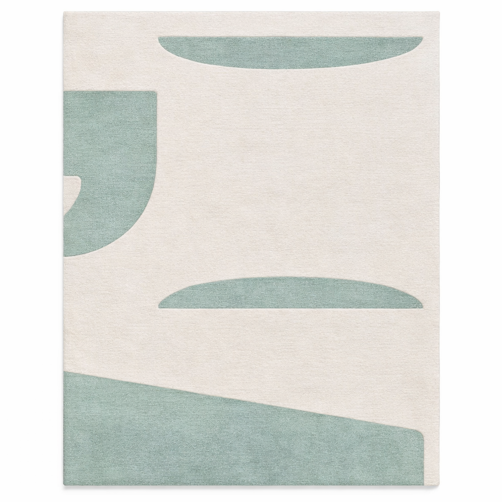 Tapis géométrique vert d’eau et écru – Soreva