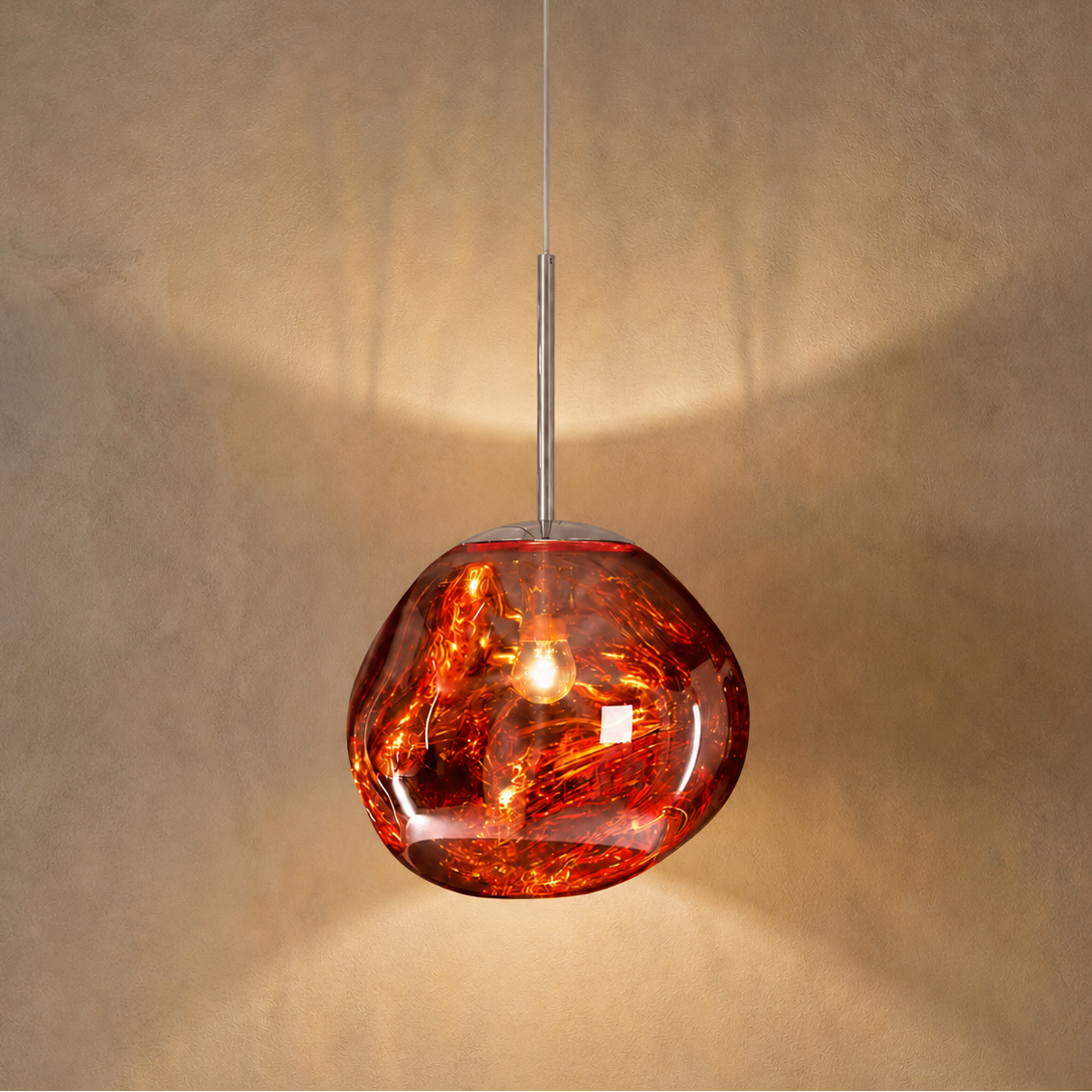 Suspension en Verre Effet Fusion Ambré et Métal Chromé – Mélora