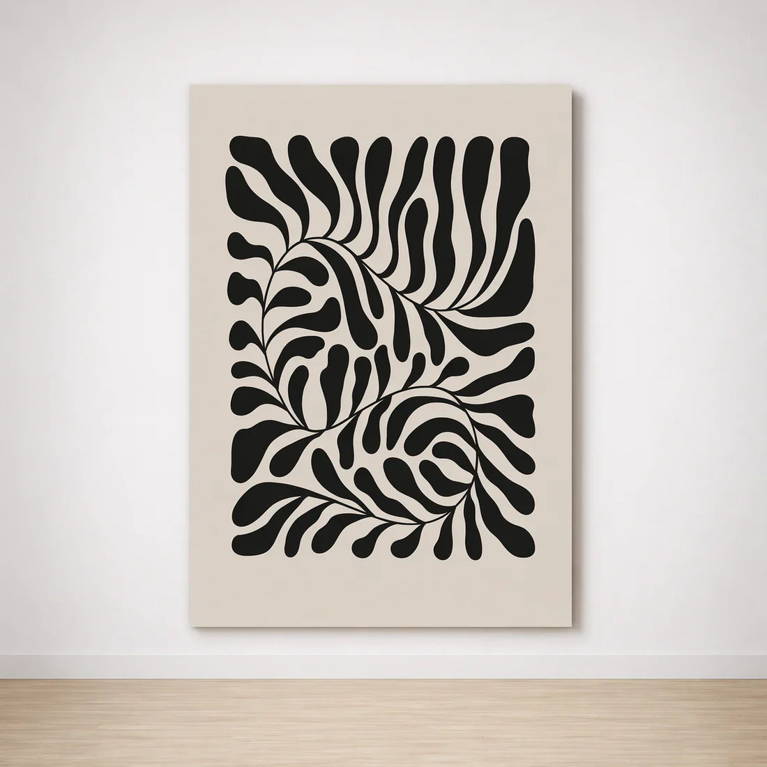 Tableau Abstrait Noir et Beige – Motifs Organiques Contemporains