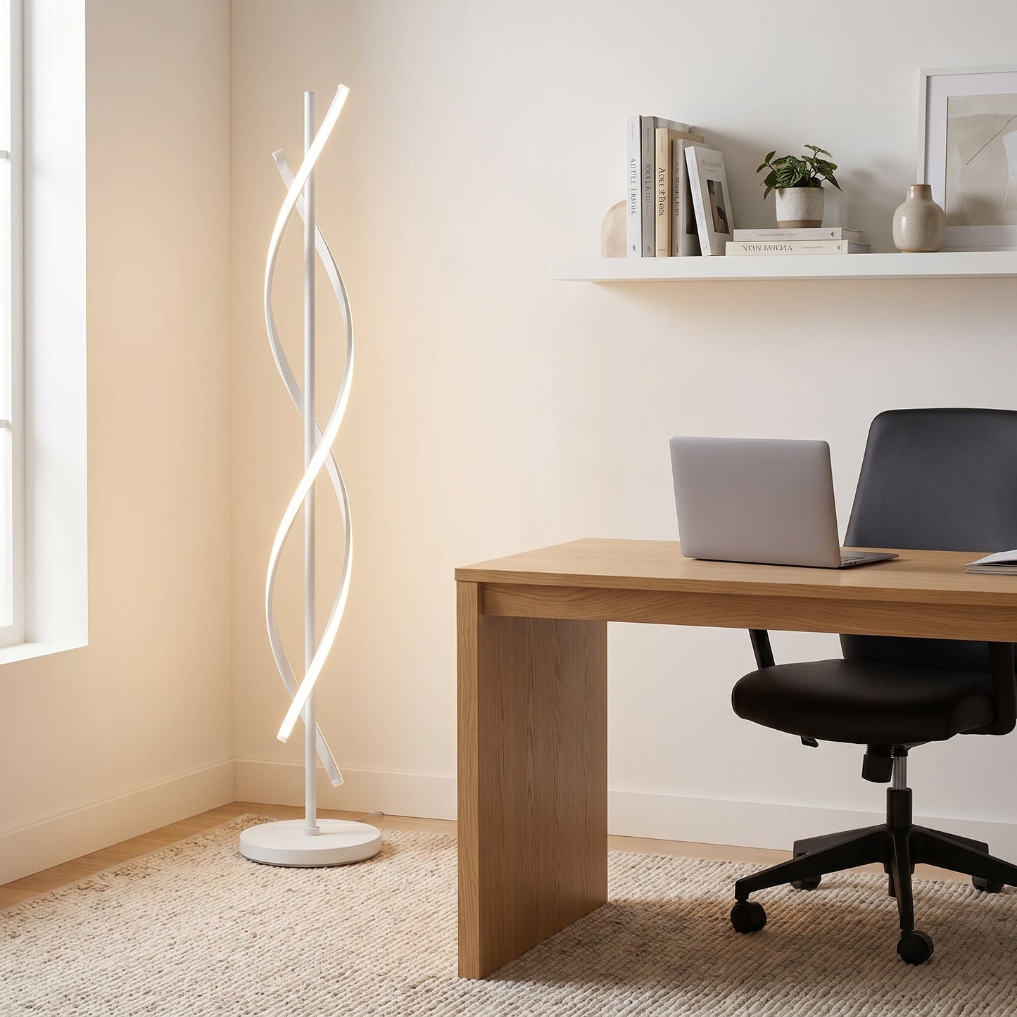Lampadaire LED Design en Métal Noir avec Bandes Lumineuses Entrelacées – Ondiro