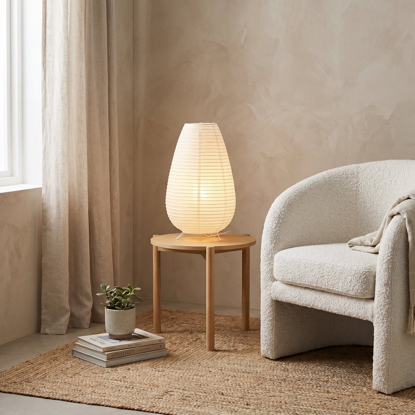Paper Lantern Table Lamp Japandi - Minimalist Bedside Light