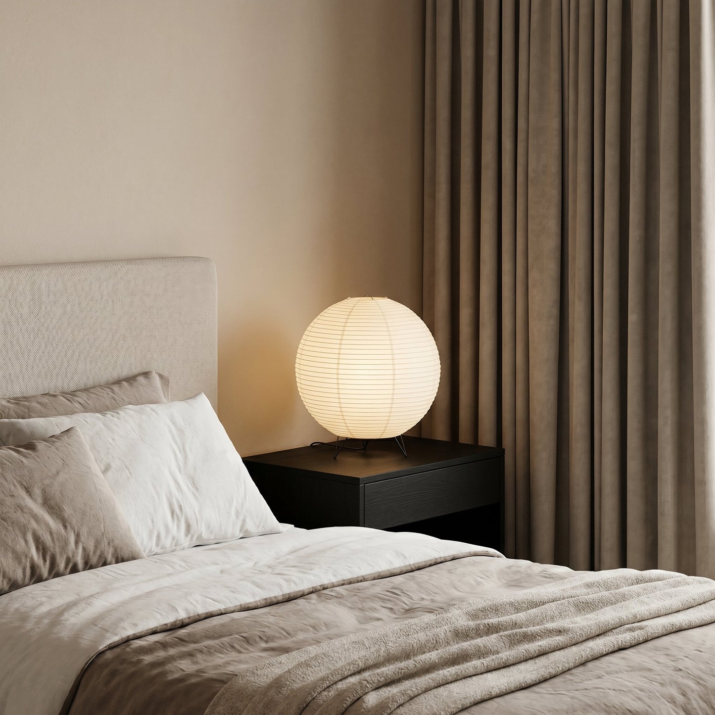 Round Paper Table Lamp Japandi Style - Soft Ambient Light