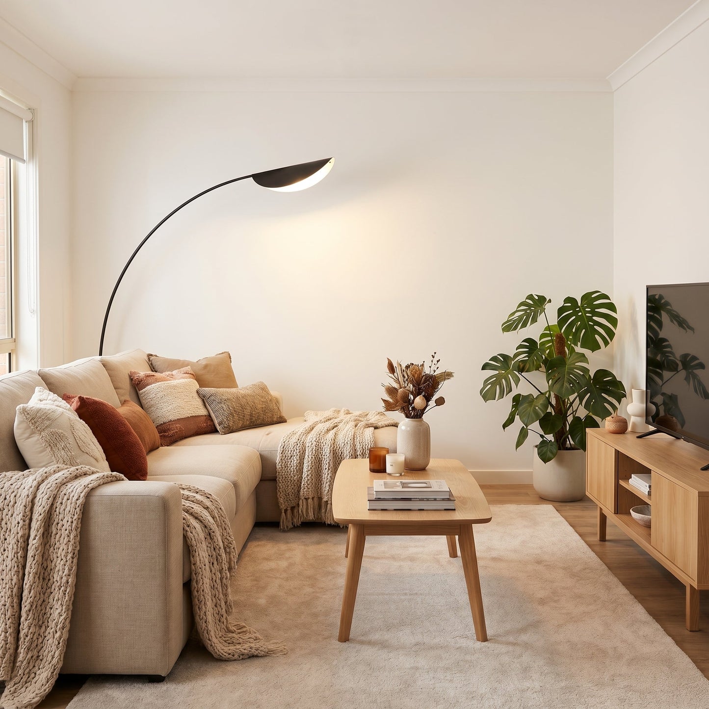 Black Minimalist Arc Floor Lamp - Modern Arched Standing Light