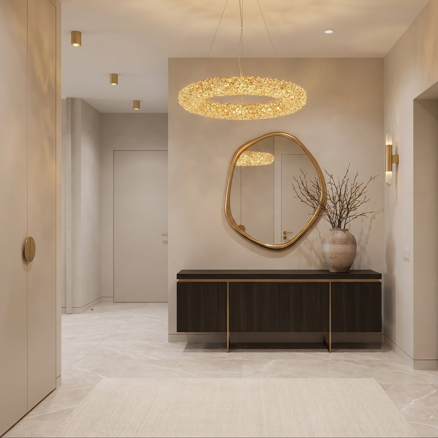 Crystal Ring Chandelier Gold - Luxury Round Pendant