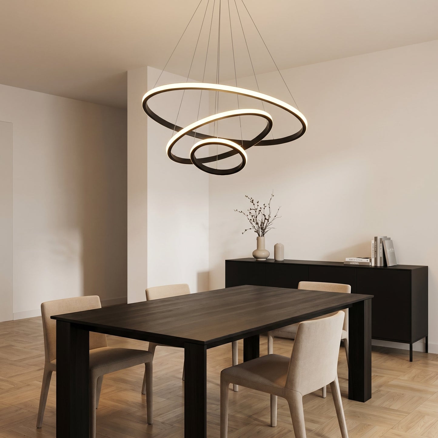 LED Three Ring Chandelier Gold - Modern Circular Pendant