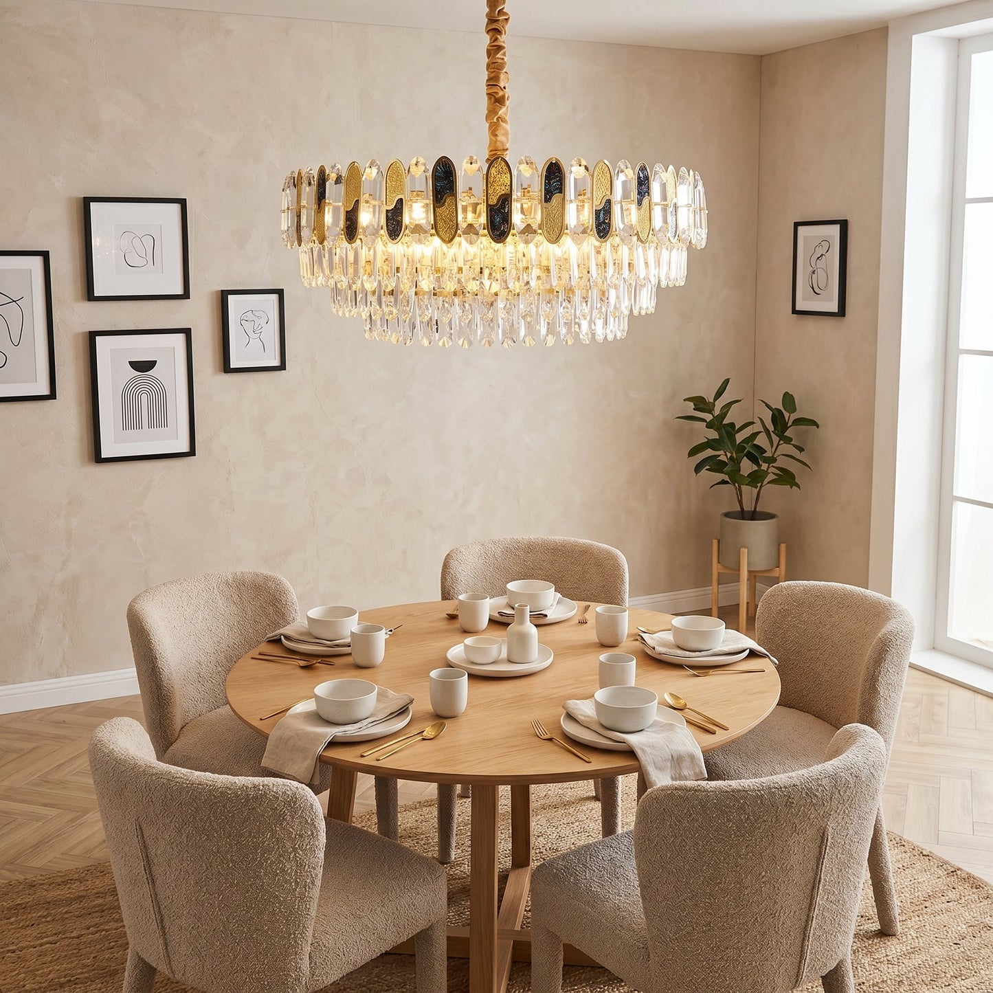 Colorful Crystal Chandelier Gold - Elegant Pendant Light