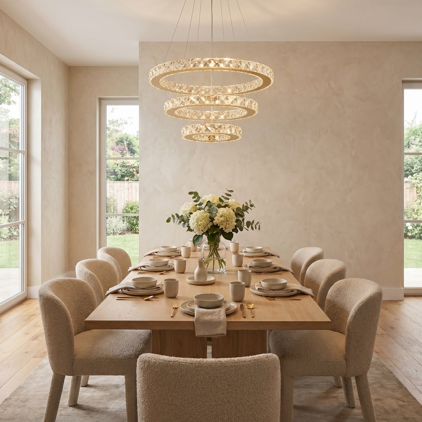 Three Ring Crystal Chandelier - Modern Cascading Light