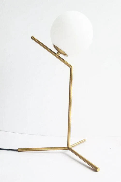 Lampe de chevet design bras dorés & boule de verre