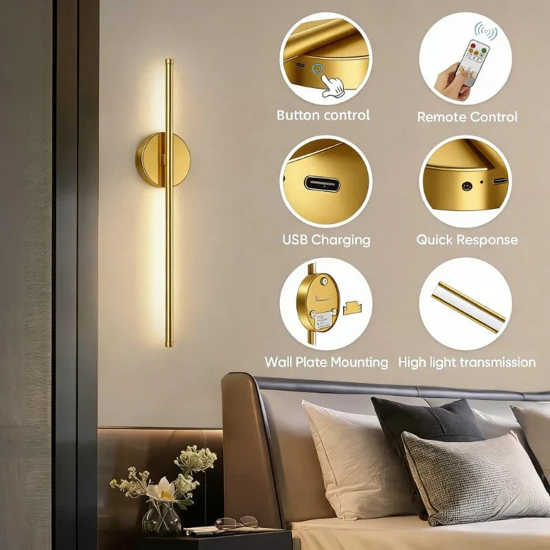 Battery Operated Wall Sconce Wireless LED Light 5v with Remote Control USB Rechargeable Wall Lights for Bedroom Living Room