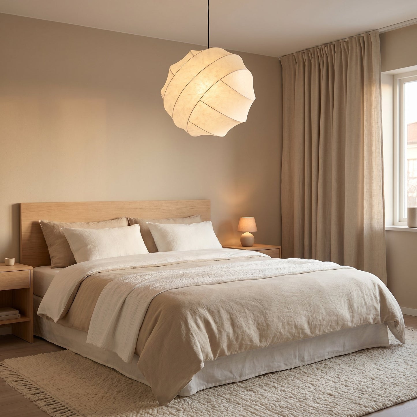 Japanese Silk Spiral Pendant Light - Wabi-Sabi Organic Lamp