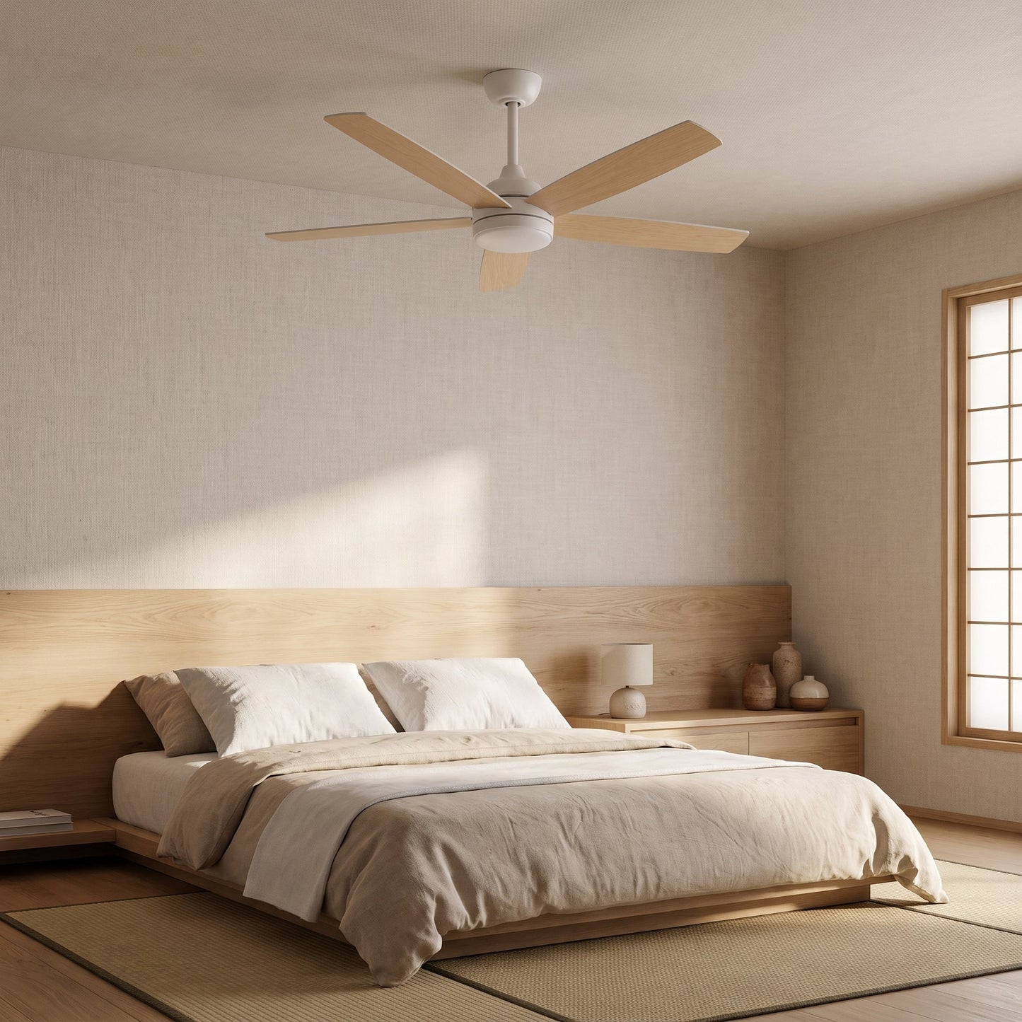 Light Wood LED Ceiling Fan - Modern Natural Finish with Remote