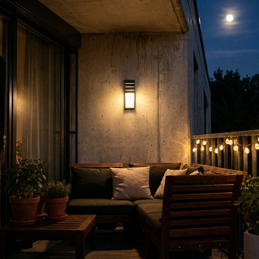 Black Outdoor LED Wall Sconce with Slats - Weatherproof Exterior Light