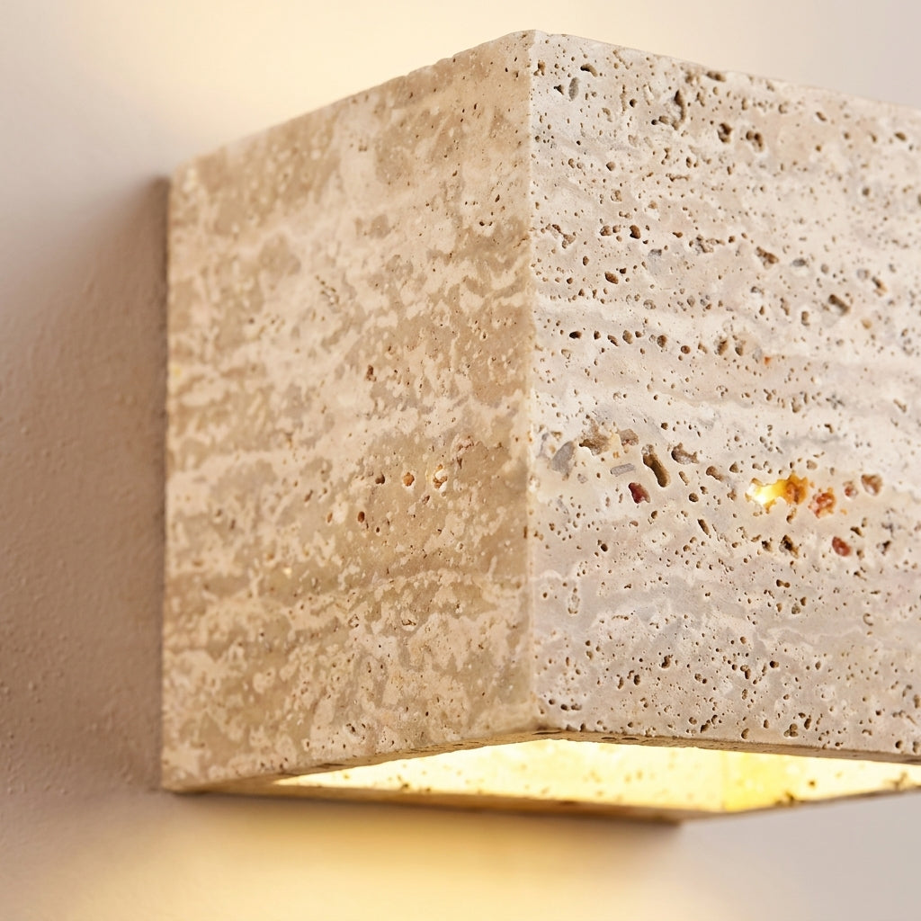Travertine Effect Wall Sconce Wabi-Sabi Style - Indoor Outdoor Light
