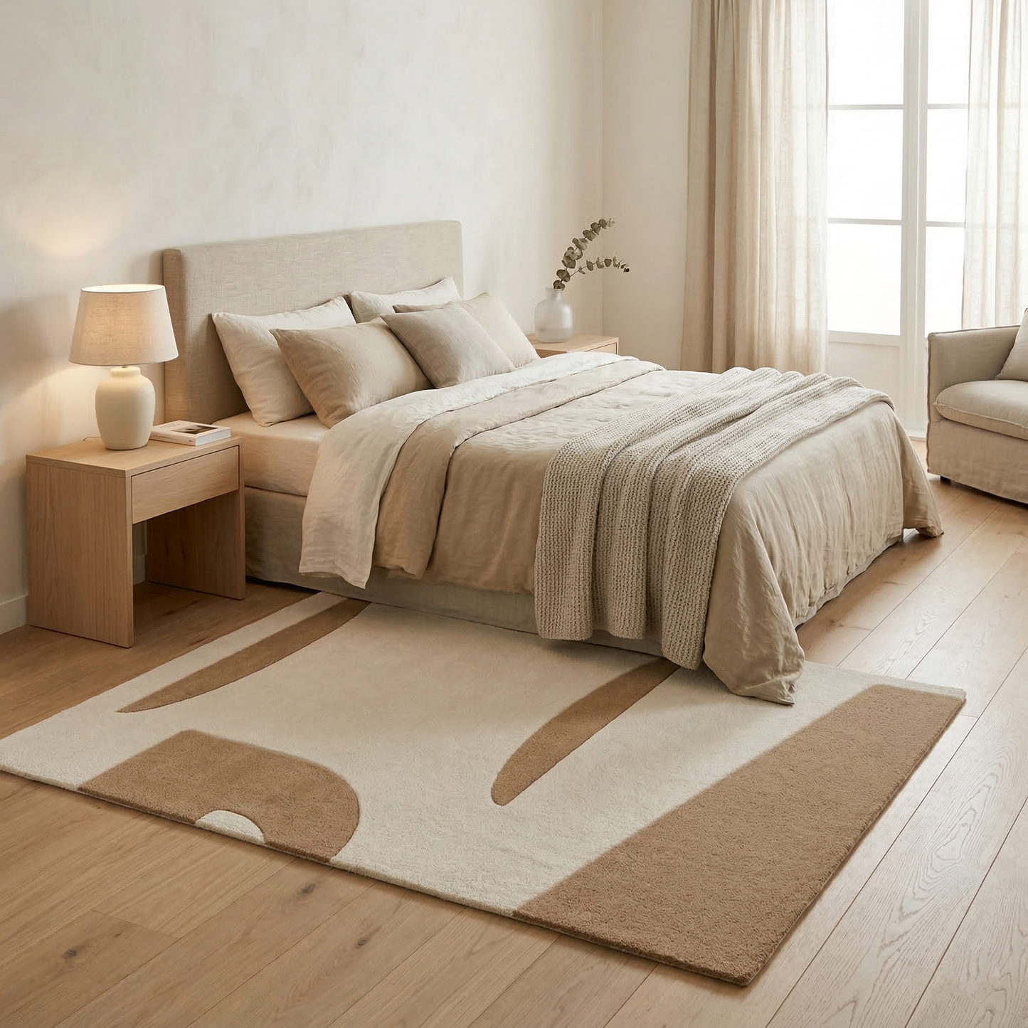 Tapis géométrique camel et écru – Cameva