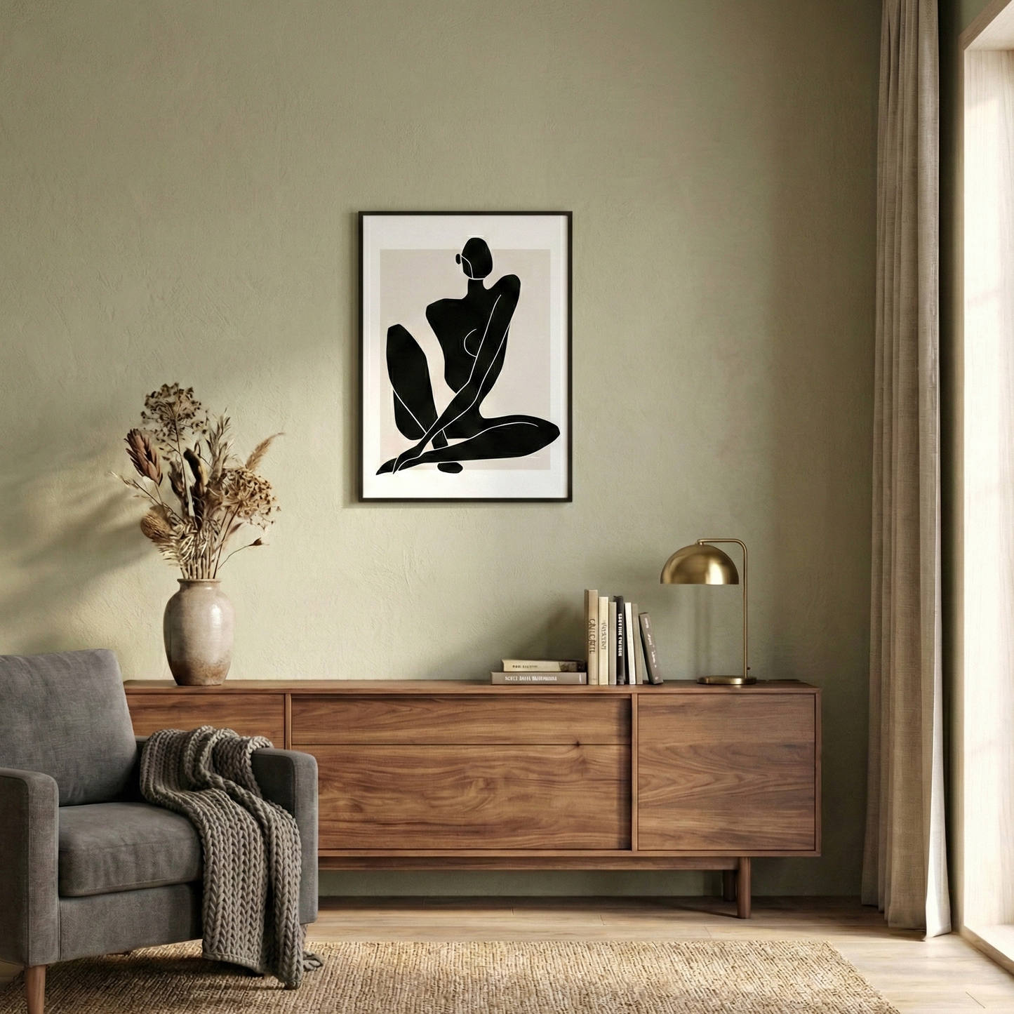 Tableau Silhouette Féminine Minimaliste – Noir & Beige