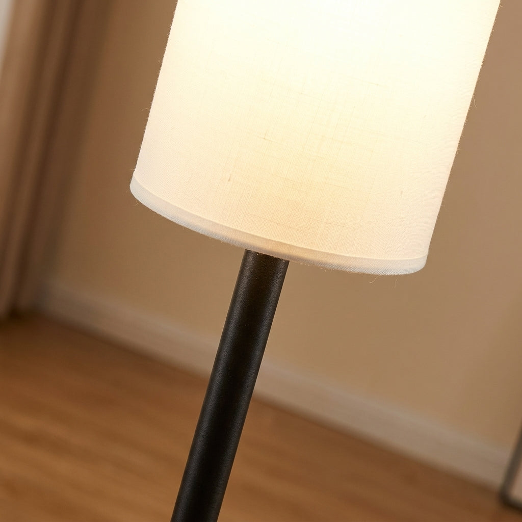 Modern Black Metal Floor Lamp with White Fabric Shade