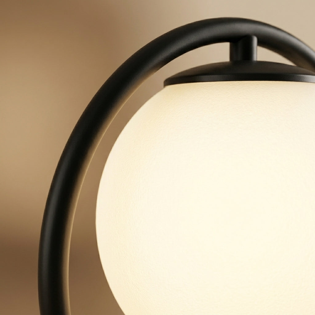 Opal Globe Table Lamp with Black Metal Frame - Modern Bedside Light