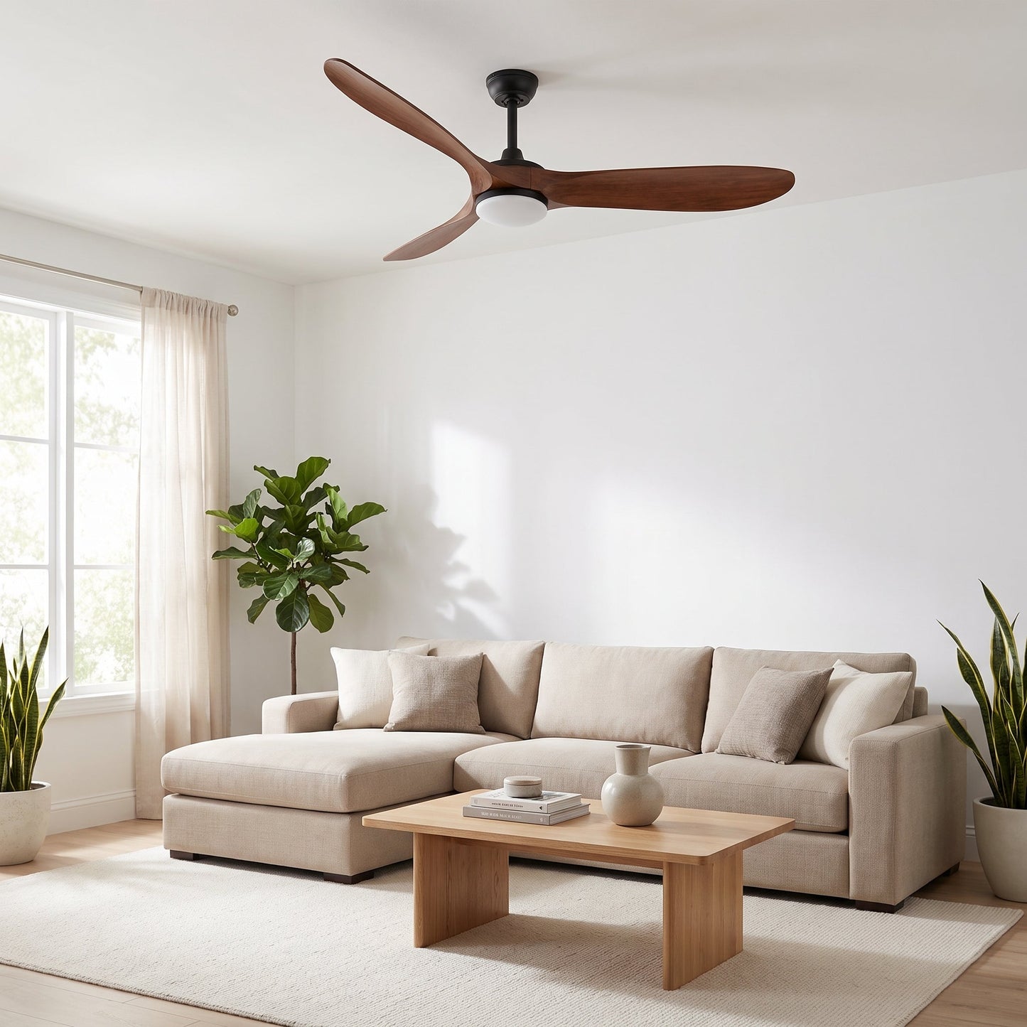 Walnut LED Ceiling Fan - Modern Wood Finish Fan with Remote