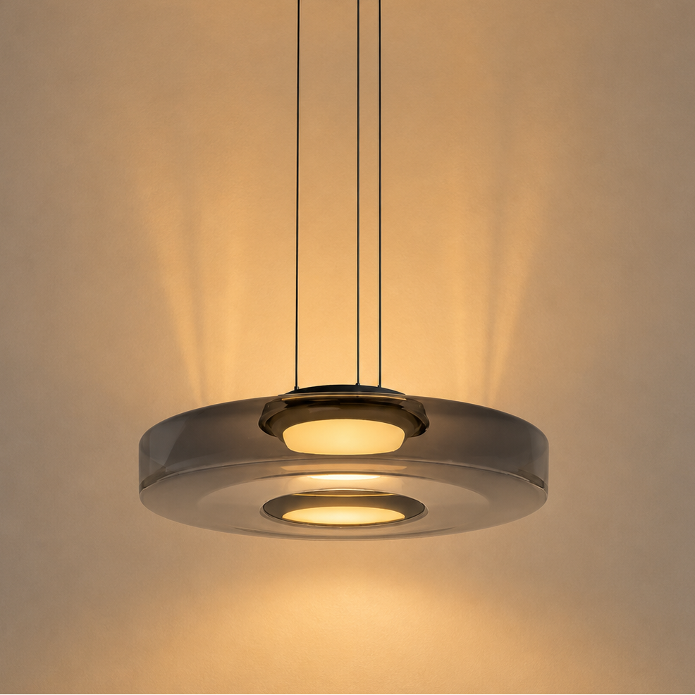 Suspension LED en verre fumé et métal noir – Verdora