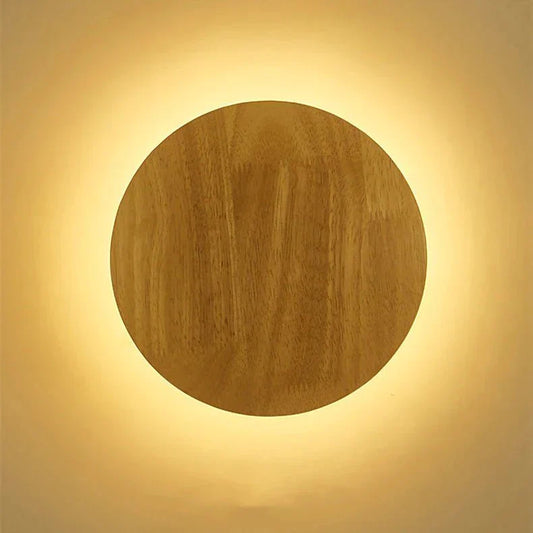 Wooden Circular Wall Bedside Lamp