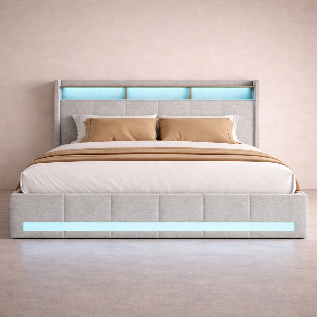 Lit LED avec rangements & étagère Design Flottant – Calyzen