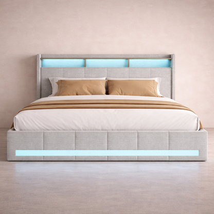 Lit LED avec rangements & étagère Design Flottant – Calyzen