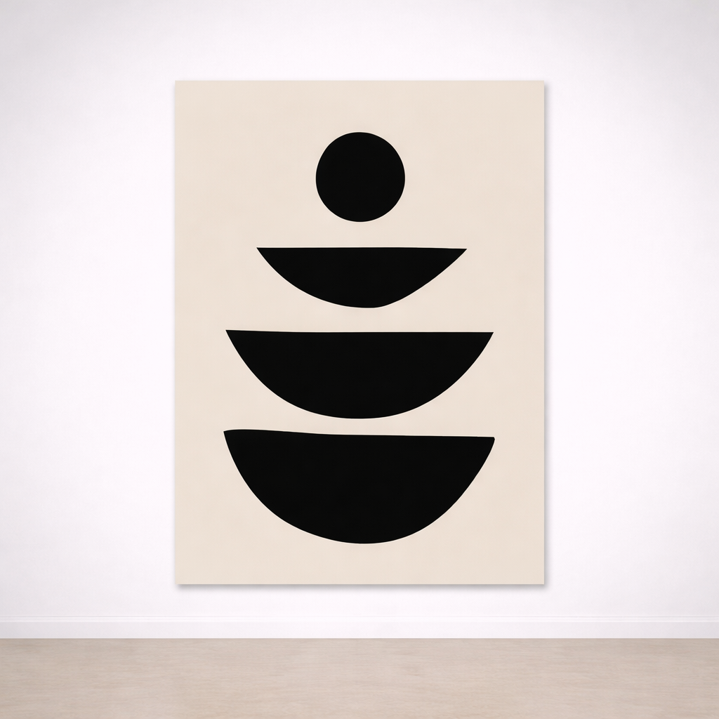 Tableau abstrait géométrique noir et beige
