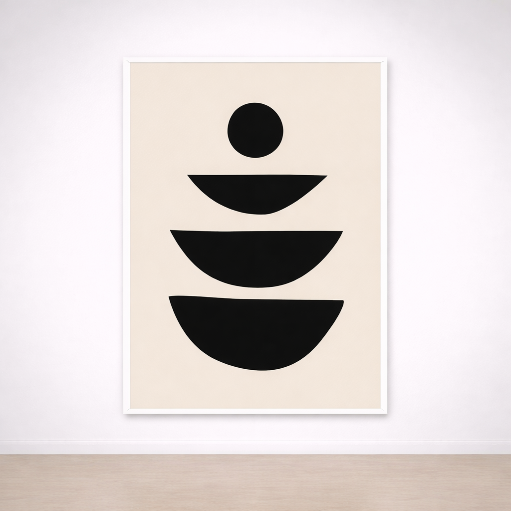 Tableau abstrait géométrique noir et beige