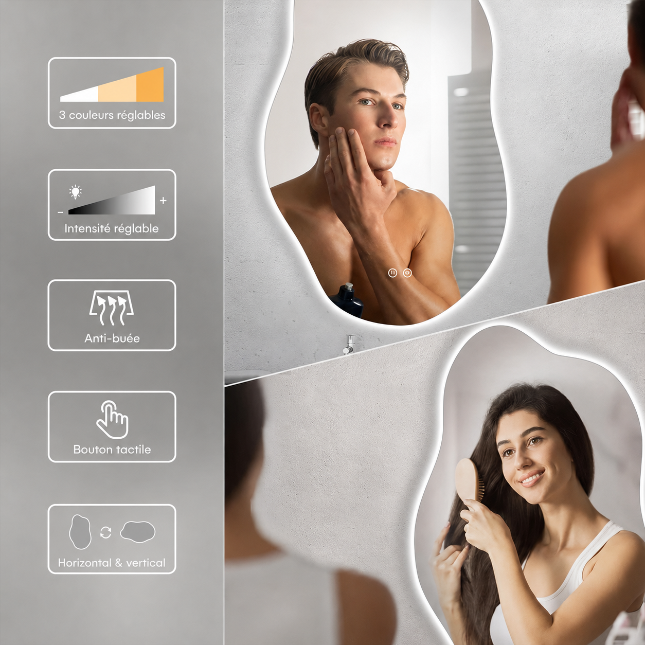 Miroir LED organique anti-buée – Nuréa