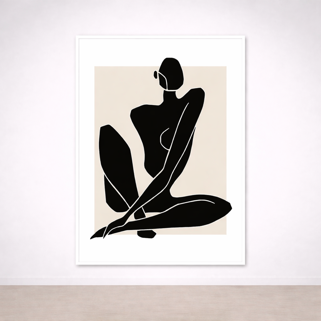 Tableau Silhouette Féminine Minimaliste – Noir & Beige