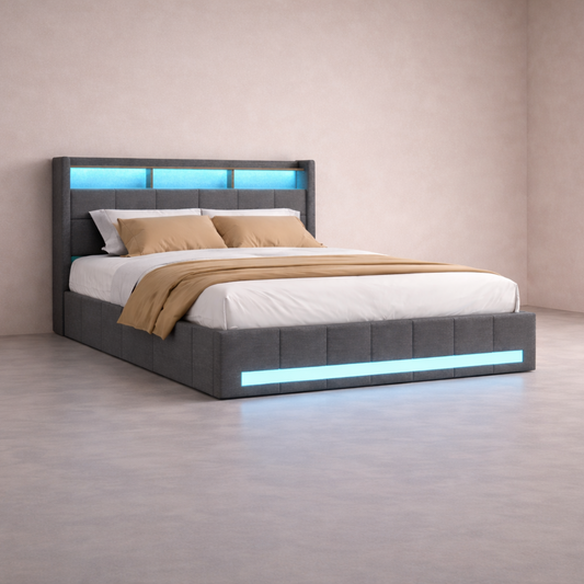 Lit LED avec rangements et étagère Design Flottant – Calyzen