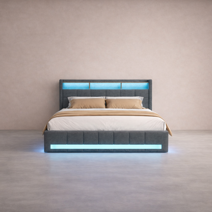 Lit LED avec rangements & étagère Design Flottant – Calyzen