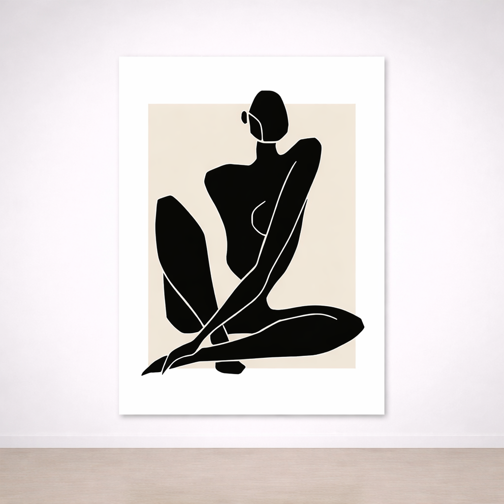 Tableau Silhouette Féminine Minimaliste – Noir & Beige
