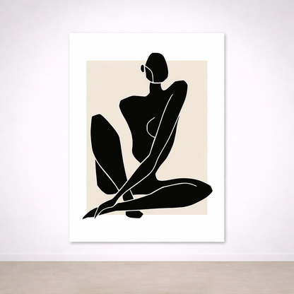 Tableau Silhouette Féminine Minimaliste – Noir & Beige