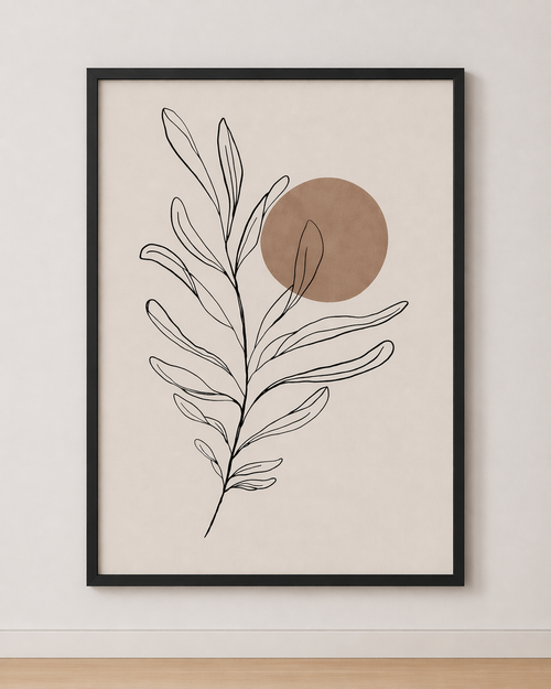 Tableau Botanique Minimaliste Noir et Terracotta – Élégance Douce et Naturelle