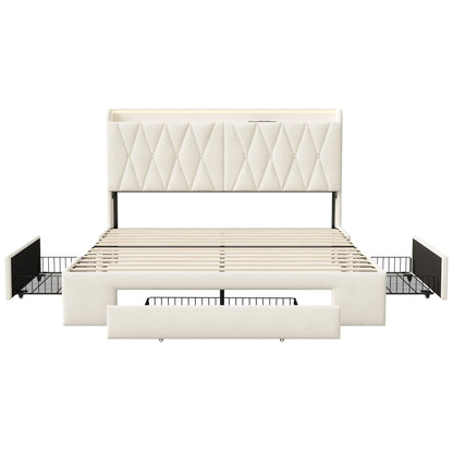 Lit LED 140x200 cm en tissu blanc - Nuvélia