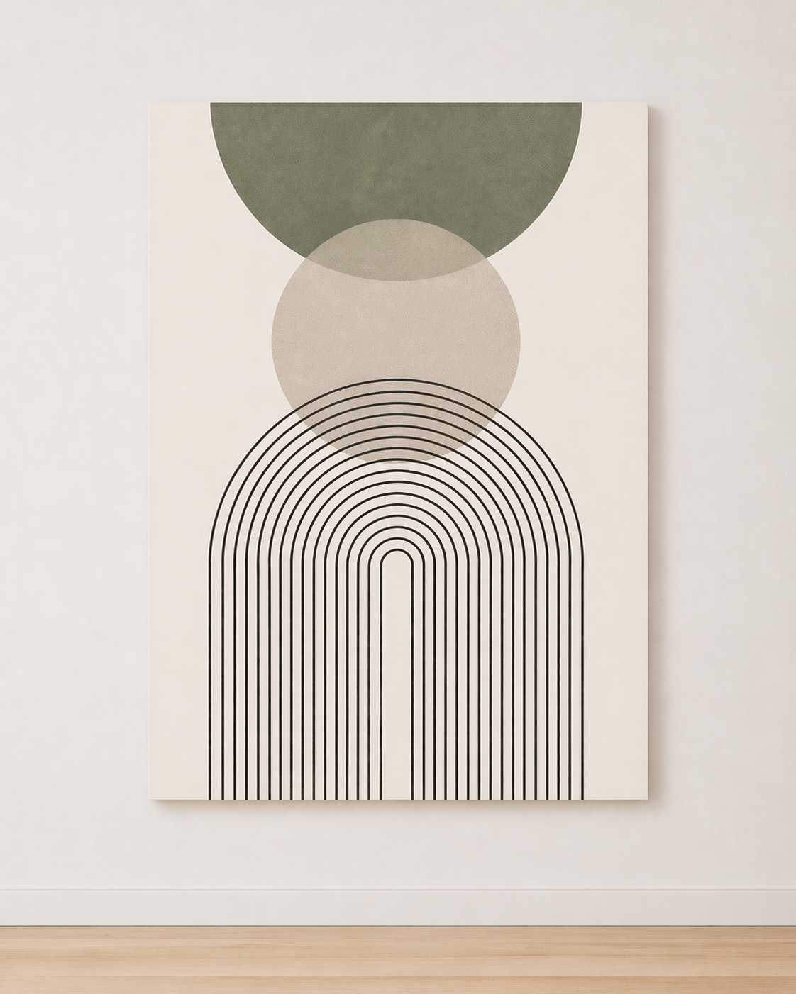 Tableau Arche Graphique Vert Sauge et Beige – Minimalisme Doux et Moderne