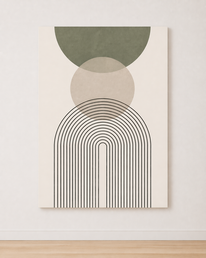 Tableau Arche Graphique Vert Sauge et Beige – Minimalisme Doux et Moderne