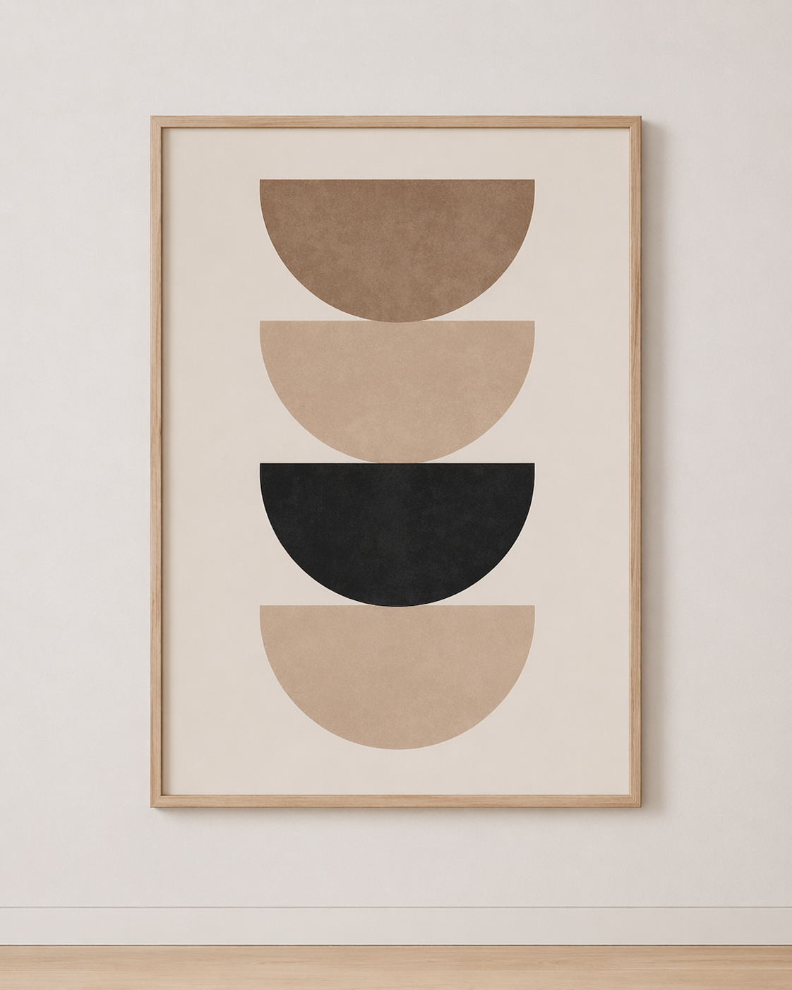 Tableau Géométrique Demi-Cercles Beige et Noir – Minimalisme Graphique et Équilibré