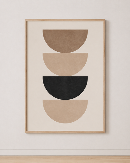 Tableau Géométrique Demi-Cercles Beige et Noir – Minimalisme Graphique et Équilibré