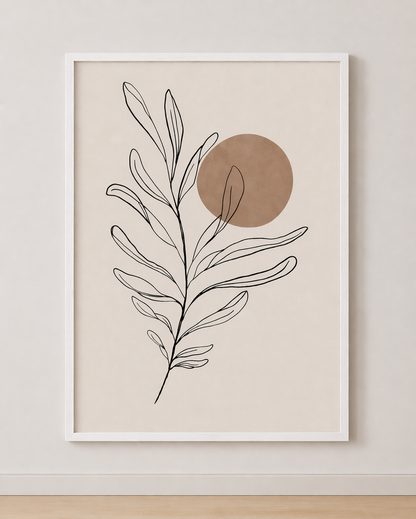Tableau Botanique Minimaliste Noir et Terracotta – Élégance Douce et Naturelle