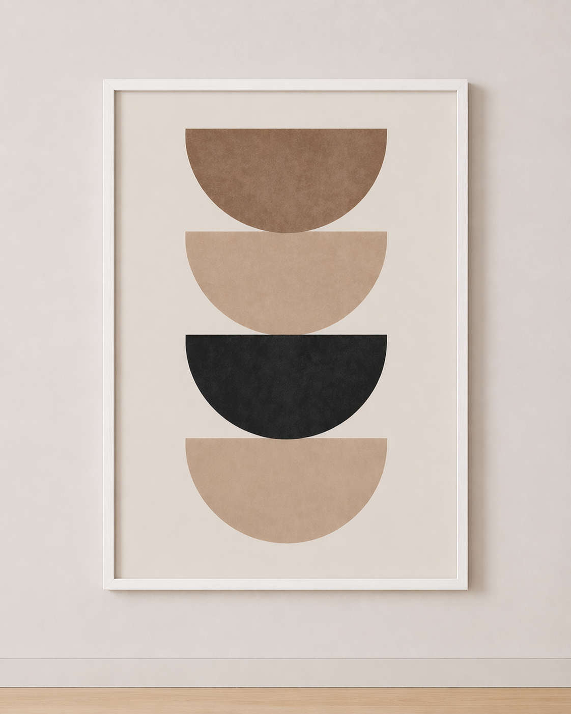Tableau Géométrique Demi-Cercles Beige et Noir – Minimalisme Graphique et Équilibré