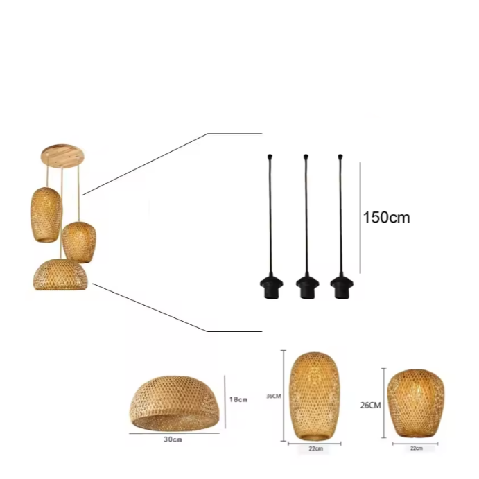 Suspension triple en rotin -  Doréa