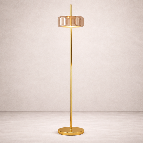 Lampadaire en Métal Doré avec Diffuseur Verre Teinté – Ambroro
