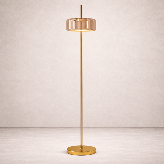 Gold Metal Floor Lamp with Tinted Glass Diffuser – Ambroro
