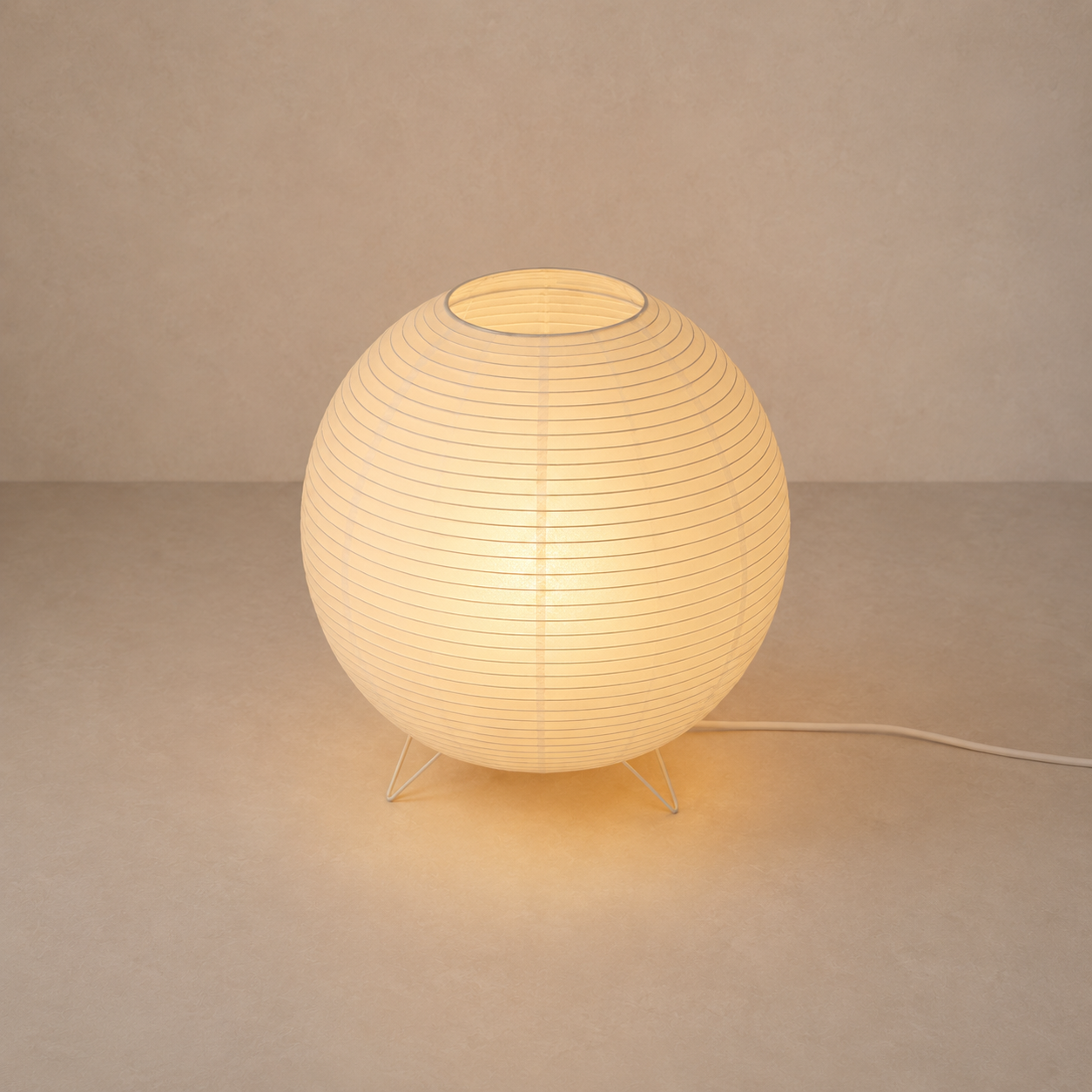 Round Paper Table Lamp Japandi Style - Soft Ambient Light