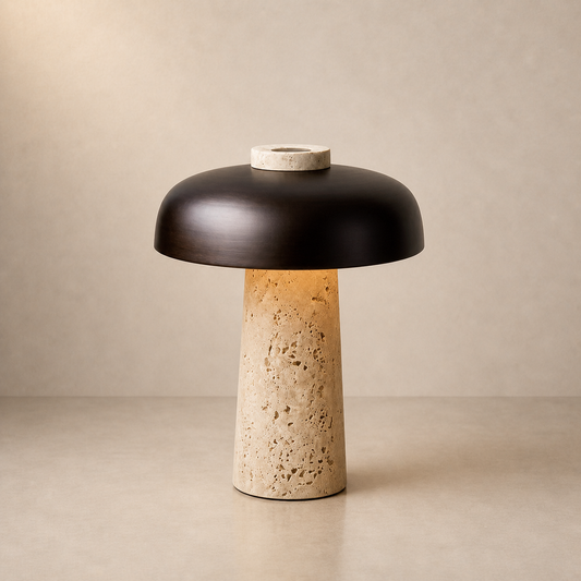 Travertine and Black Metal Table Lamp – Noxéa