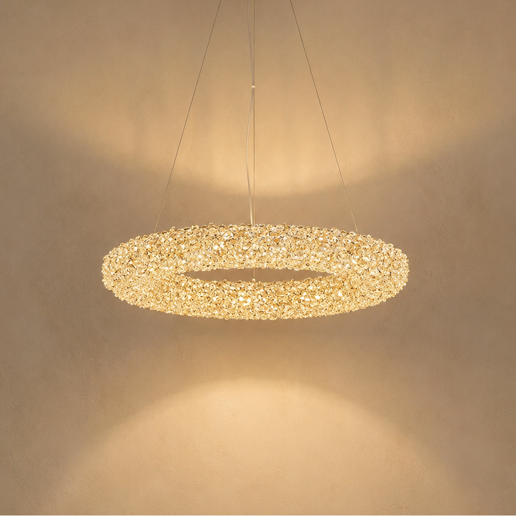 Crystal Ring Chandelier Gold - Luxury Round Pendant