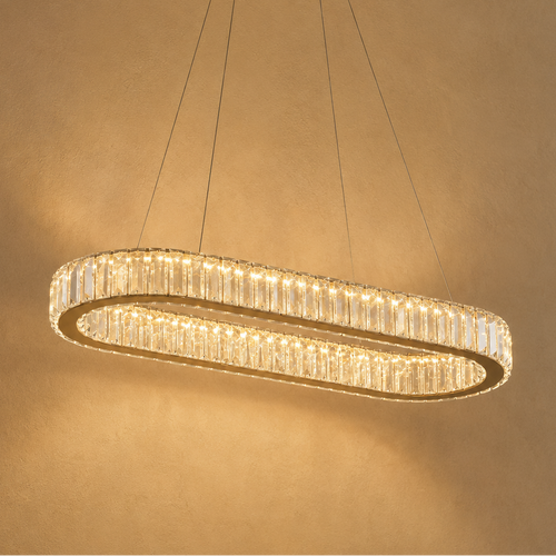 Oval Crystal Chandelier Gold - Modern Linear Pendant